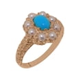 thumbnail image 1 of LBG British Made Solid 10k Rose Gold Natural Turquoise & Cultured Pearl Womens Anniversary Ring - 33 size options - Size 10.25, 1 of 8