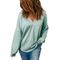 thumbnail image 1 of Melyum Women's Long Sleeve Tops Pullover with Buttons Down Casual Loose Fit V-Neck loose fit tops, 1 of 5