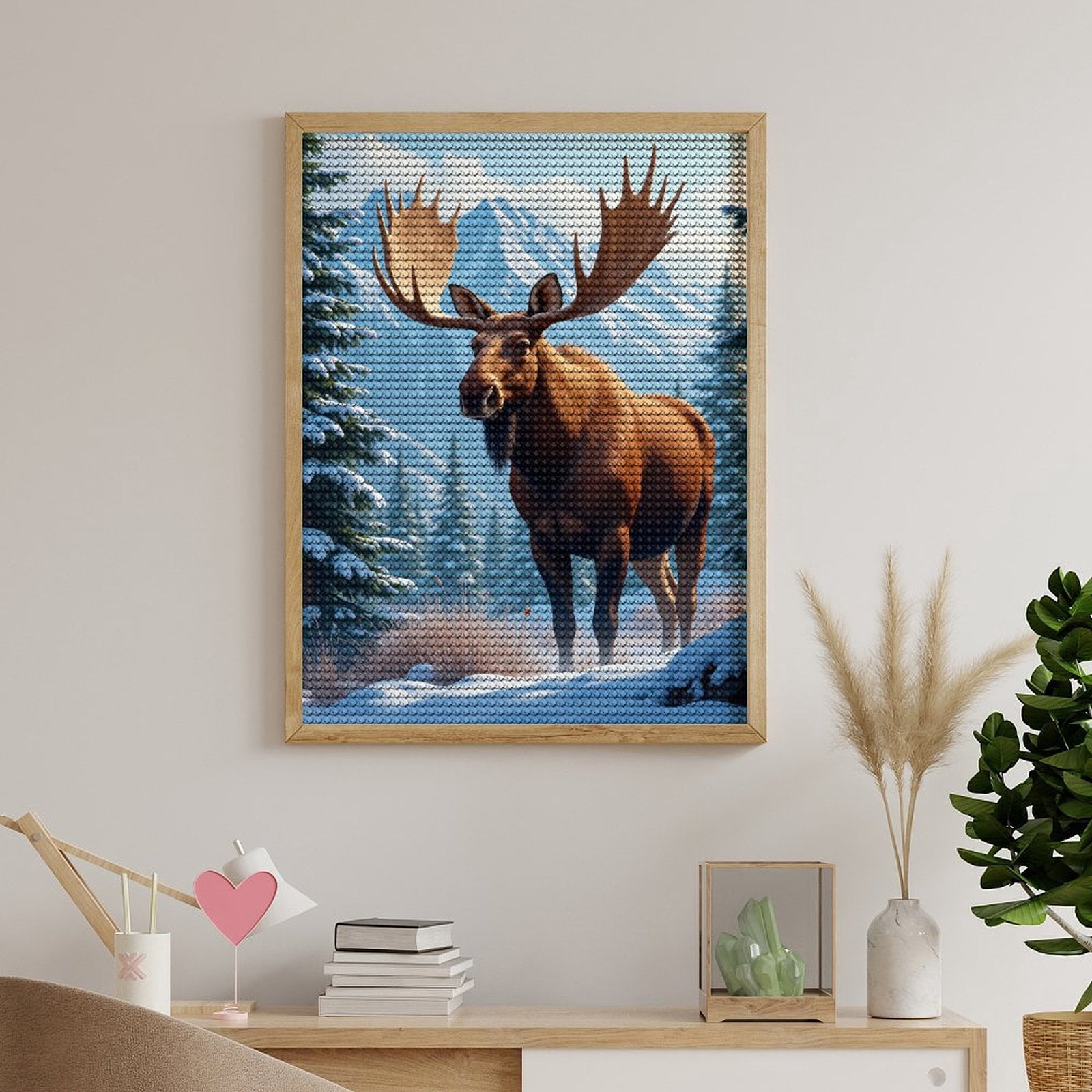 Diamond Art Kits for Adults, Moose Winter Mountain Scene 5D Diamond Painting Kits for Adults Beginners, DIY Full Drill Diamond Painting, Gem Art and Crafts 12x16