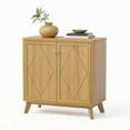 thumbnail image 3 of EYYTHUNG Buffet Cabinet with Storage Modern Credenza with 2 Doors and Adjustable Shelves Curved Design Accent Sideboard Media Console Cabinet, Natural Oak, 3 of 8
