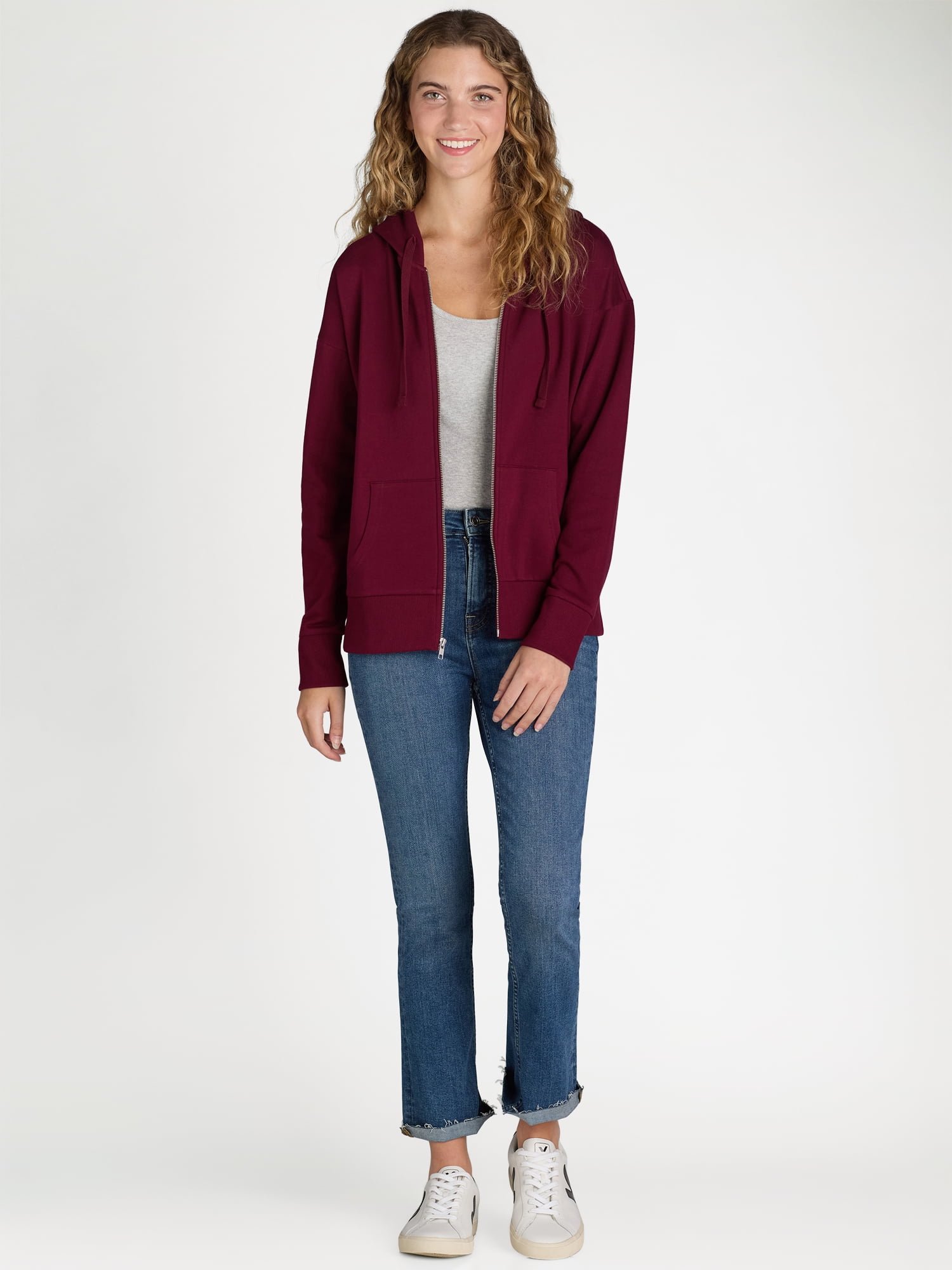 Time and Tru Women's and Women's Plus Zip Up Fleece Jacket with Hood, Sizes XS-4X