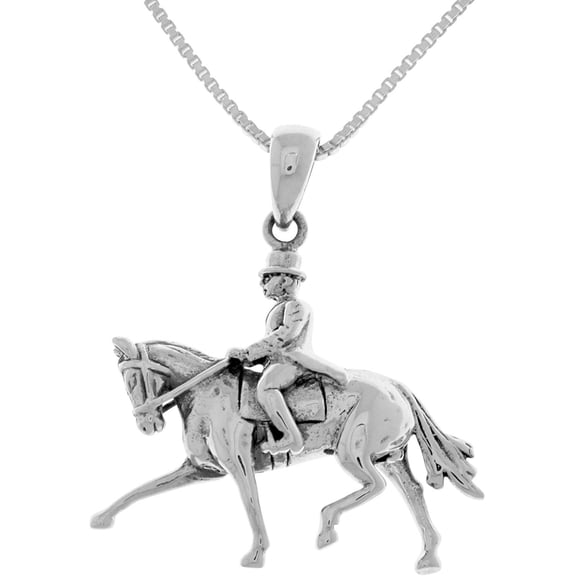 Jewelry Trends Sterling Silver Dressage Equestrian Horse with Jockey Pendant on 18 Inch Chain Necklace