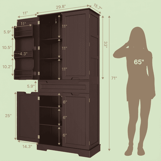 Pantry Cabinet, Kitchen Storage Cabinet with 1 Drawer and 4 Doors for Kitchen, Dining Room - Dark Brown