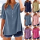 thumbnail image 1 of Pantalones cargo para mujer,Blusa de mujer con cuello en V, manga corta y dobladillo abotonado, tela de lino sintético, informal y cómoda para el hogar y el uso diario, sopatenor, 1 of 9