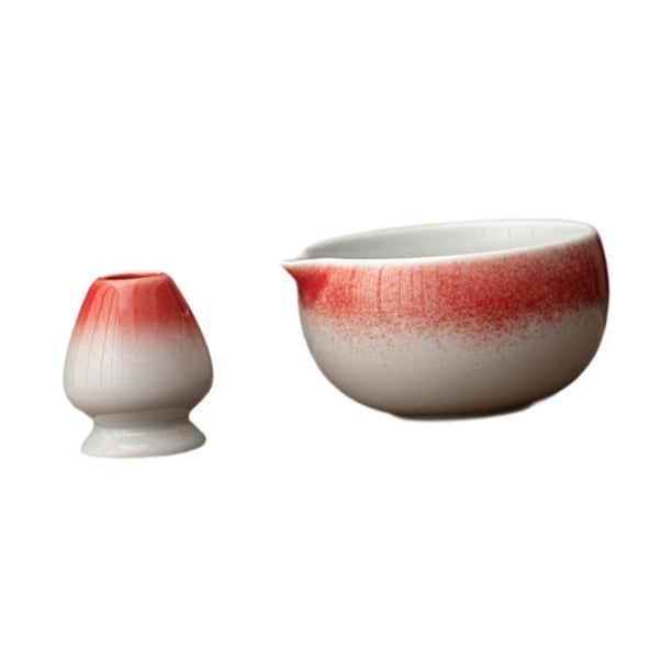 Cuenco para matcha y soporte para batidor (500 ml), accesorios esmaltados para la ceremonia del té japonés. Rojo