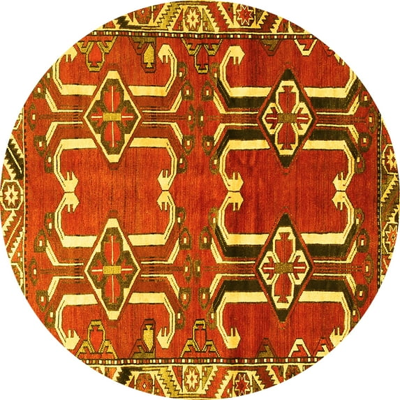 Ahgly Company Machine Washable Indoor Round Persian Yellow Traditional Area Rugs, 8' Round