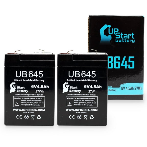 2-Pack Replacement UpStart UB645 Battery for Canon EOS 10D, Silent Knight 5207, Omnibot 2000, Streamlight Vulcan Universal Sealed Lead Acid Battery (6V, 4.5Ah, F1 Terminal, AGM, SLA)