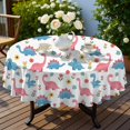 thumbnail image 4 of Dinosaur and Floral White Pattern Round Tablecloth 70"x70", Wrinkle Resistant Wipeable Table Cover for Kitchen Dining Room Picnic Patio and Party, 4 of 6