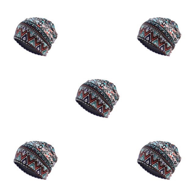 Ruiboury Tuque Pré-Nouée Hijab Imprimé Floral Foulard Turban Ajustable Accessoire de Coiffure Mode Bonnet Anti-Perte Losange Bleu Ensemble de 5