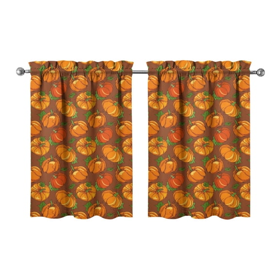 Fall Kitchen Curtains 36 Inch Short - 2 Panel Set, Autumn Harvest Print, Rod Pocket Window Treatment for Thanksgiving, Farmhouse, Cafe, Living Room - Machine Washable