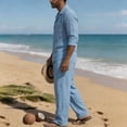 thumbnail image 6 of CONFREE Mens Linen 2 Peice Sets Casual Men's Summer Outfits Set Soft Buttons Shirts Pants Beach Vacation Outfits for Men, 6 of 9