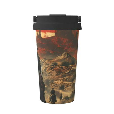 

Fuzoiu 1860s Style American Cowboy Print Stainless Steel Travel Mug Vacuum Insulated Coffee Travel Mug Reusable Coffee Cup for Hot and Cold