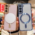 thumbnail image 2 of Compatible with Samsung Galaxy S21 Magnetic Phone Case,Compatible with Magsafe Luxury Plating Cute Clear Case Women Candy Color Edge Soft Silicone Shockproof Bumper Cover (Silver), 2 of 9