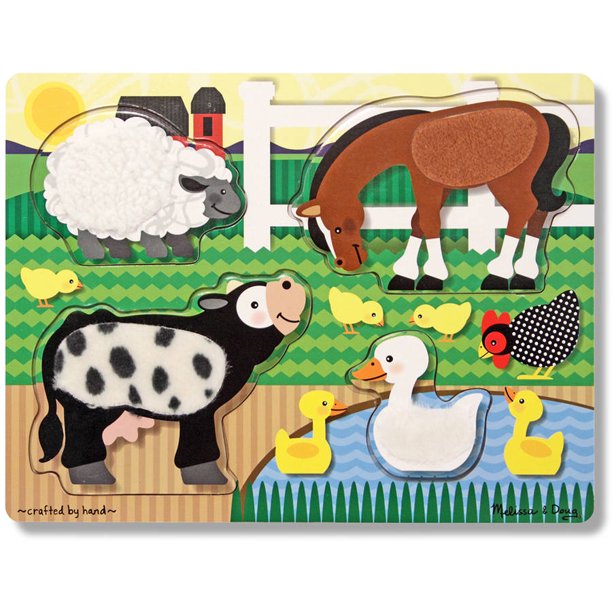 Melissa & Doug Farm Animals Touch and Feel Textured Wooden Puzzle