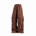 thumbnail image 5 of Womens Cargo Pants High Waisted Baggy Wide Leg Plus Size Parachute Pants with Pockets and drawstring Cargos Lightweight Trousers Y2K Wine XXL, 5 of 7