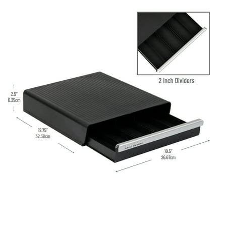 Mind Reader - Single Serve Coffee Pod Drawer, 30 Pod Capacity, Countertop Organizer, 10.5"L x 12.75"W x 2.5"H - Black/Silver