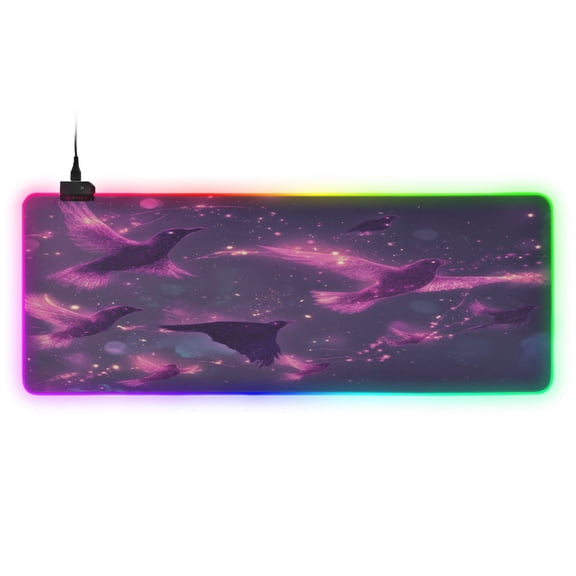 Large RGB Gaming Mouse Pad Led Glowing Mousepad Non-Slip Rubber Base 13 Light Modes 31.5x11.8 Purple Glowing Birds Flying