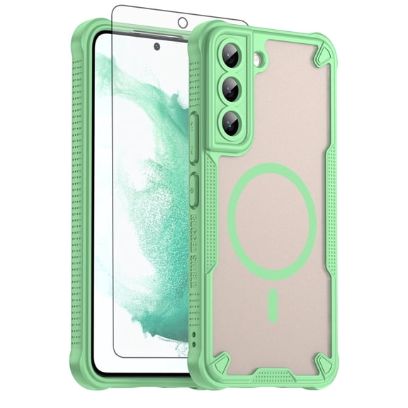 Asuwish Compatible with Samsung Galaxy S22 5G Phone Case Tempered Glass Screen Protector Slim Magnetic Translucent Matte Back Shockproof Hybrid Protective Cover for S 22 22S GS22 6.1 Women Men Green