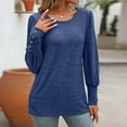 thumbnail image 6 of ATOYSOY Casual Cotton Linen Loose Shirts for Women Outwear Fall Trendy Long Sleeve Tees Round Neck Button Pullovers Solid Color Tops Dressy Tunic Blue S, 6 of 6
