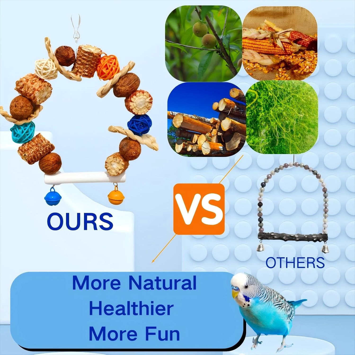 Parakeet Swing Toys, Bird Cage Hanging Chewing Toys, Natural Bird Parrot Toys