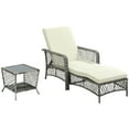 thumbnail image 1 of Outsunny 2 Pieces Wicker Patio Lounge Set w/ Cushions, Outdoor PE Rattan Sun Lounger Sets w/ 5-Level Reclining Chaise Chair & Two-tier Glass Top Coffee Table, Cream White, 1 of 9