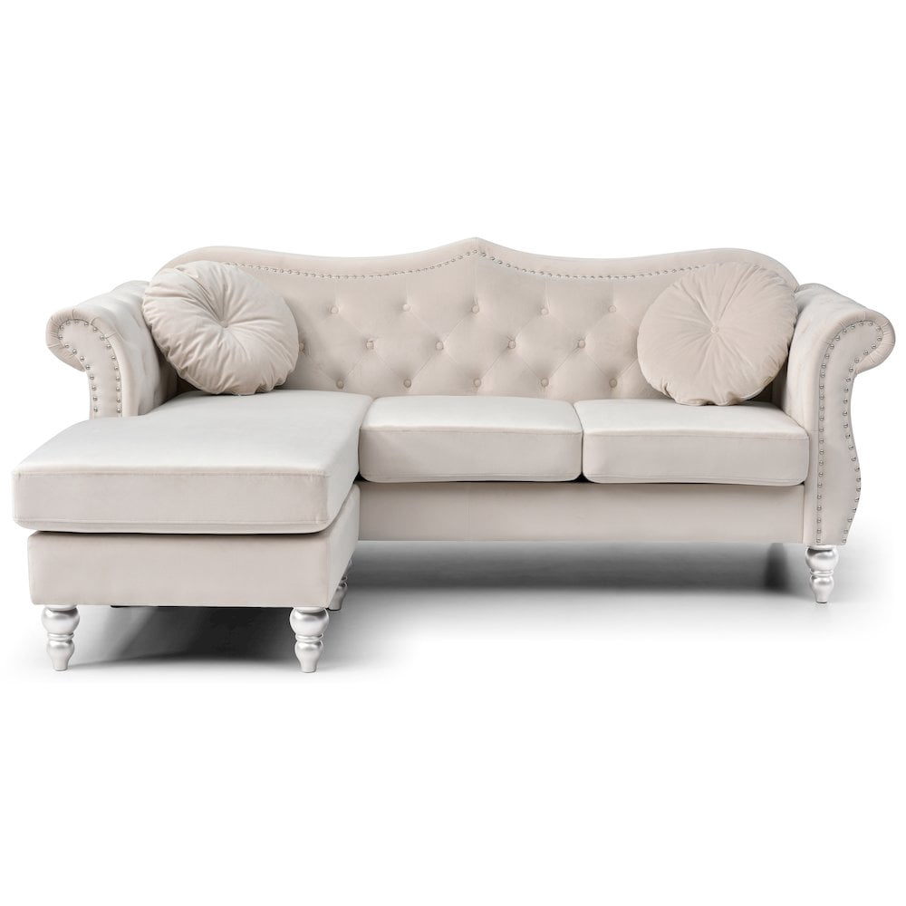 Glory Furniture Hollywood Sofa Chaise in Ivory Color