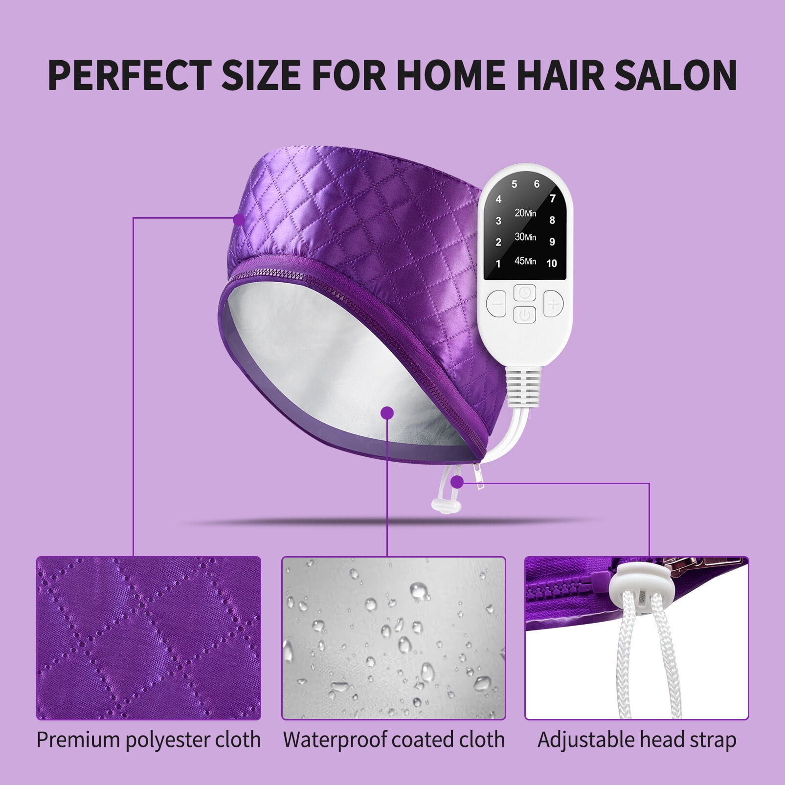 Uarter Hair Steamer Cap Practical Deep Conditioning Women Heating Thermal Heat Cap with 3 Mode Temperature Control, Purple