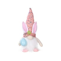 TERGAYEE Easter Bunny Gnome,Easter Decorations With Lights Gnomes Plush with Egg & Glitter Sequin Hat Handmade Gifts Household Ornaments Easter Decorations for Home Decor