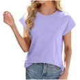 thumbnail image 1 of Plebaso Hauts à Manches Courtes pour Femmes, T-Shirts Décontractés d'Été à Col Rond, Couleur Unie, Tee-Shirt Basique Ample, 1 of 7