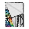 thumbnail image 2 of Ambesonne Leopard Fleece Throw Blanket Rainbow Cat in Greyscale 70"x90" Grey Multicolor, 2 of 5