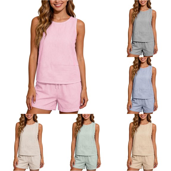 Bigetiay Women's Crew Neck Tank Top and Shorts Two Piece Set with Pockets, Size M