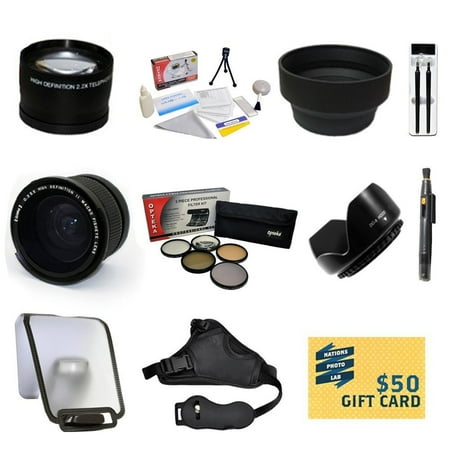 47th Street Photo - Beginners Lens Kit for SONY Alpha A33 A35 A55 A65 A580 A99 A37 A77 A37 A5000 NEX-7 NEX-3Nwith0.35 + 2.2x Lens+ Pro 5 Piece Filter Kit + Sensor Cleaning Kit + Grip Strap + $50 Gift Card & More