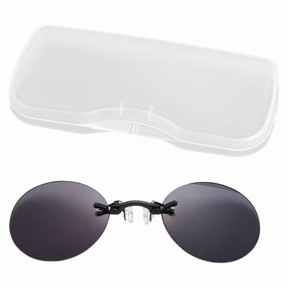 freneci 2xClip On Nose Sunglasses with Carry Case Rimless Sun Glasses for Unisex Black Gray 2 Pcs