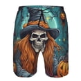 thumbnail image 3 of Honeii's Cartoon Pumpkin Skull Print Men's Casual Shorts with Drawstring，Swim Trunks Quick Dry Beach Shorts, 3 of 5
