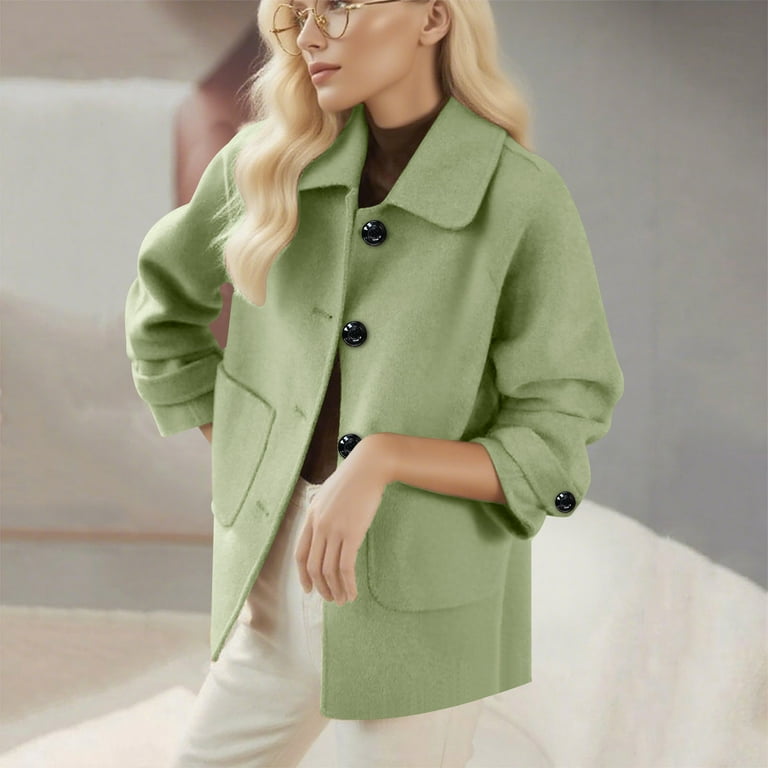 RYRJJ Pea Coats for Women Winter Wool Trench Coat Casual Lapel
