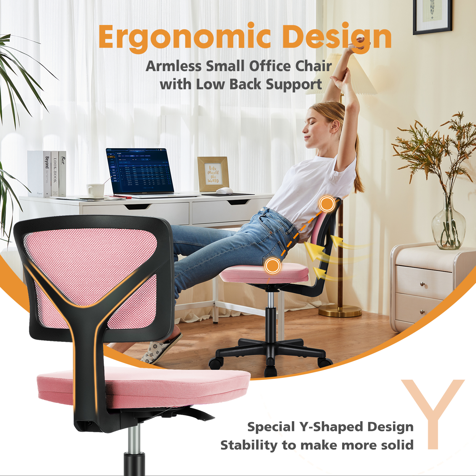 CONCETTA Armless Desk Chair, Pink photo 7