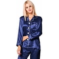 thumbnail image 2 of Conjunto de pijama para mujer, de manga larga, de satén de seda, con botones suaves, ropa de dormir para estar en casa, 2 of 5