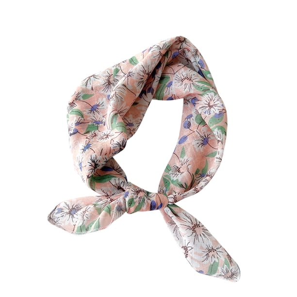 Bufandas de algodón y lino para mujer, bufanda pequeña de seda, bufanda con motivos literarios y temperamento, flores y pétalos, pañuelo decorativo para el cabello para mujer.