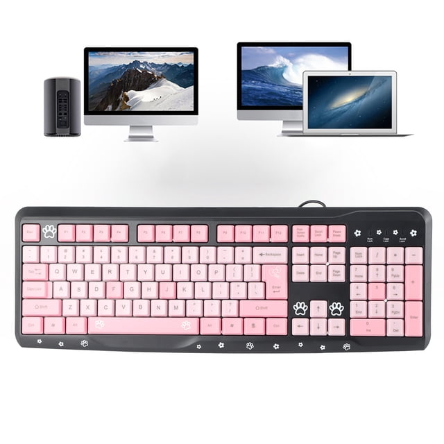 Teclado Ultrafino Con Cable USB de Dibujos Animados, Teclado Silencioso para Ordenador Portátil de Oficina en Casa, Universal, Rosa, Negro, Morado y Rosa