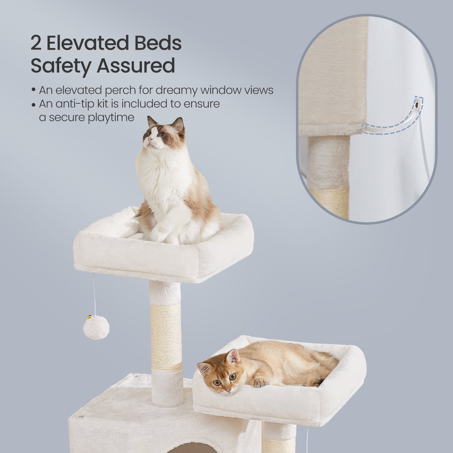 LEDREM Cat Tower, 45.3-Inch Indoor Cat Tree with Scratching Ramp, Perches, Spacious Cat Cave, Multi-Level Condo for Kittens, Adult Cats, Cream White