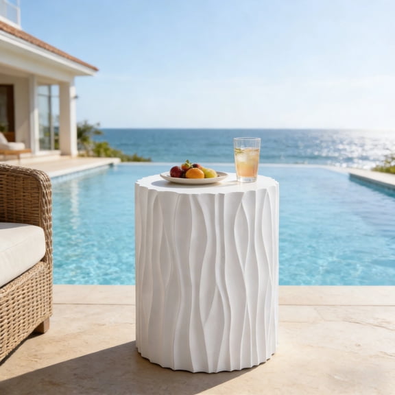 Christopher Knight Home 15.75" Round Outdoor Side Table, Wavy Fluted MGO Design, White