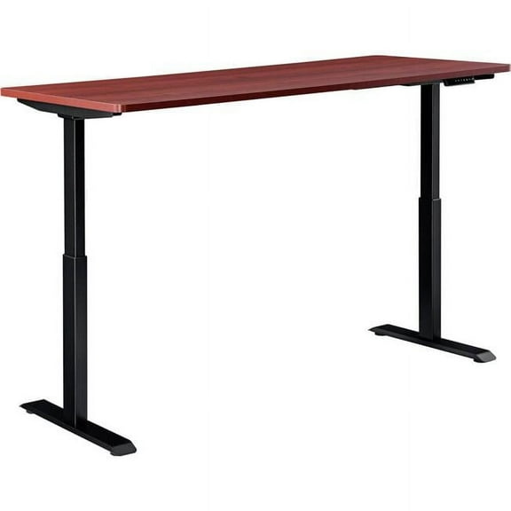 Interion Electric Height Adjustable Desk 60""W x 30""D Mahogany W/ Black Base