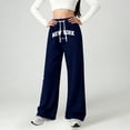 thumbnail image 2 of Girls Loose Wide Leg Sweatpants New York Letter Print Casual Straight Leg Pants Navy 8 Y-9 Y, 2 of 4