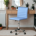 thumbnail image 7 of Furmax Leather Swivel Office Chair - Mid Back Vanity Chair for Makeup Desk, Armless Ribbed Task Chair with Ergonomic Support (Light Blue), 7 of 7