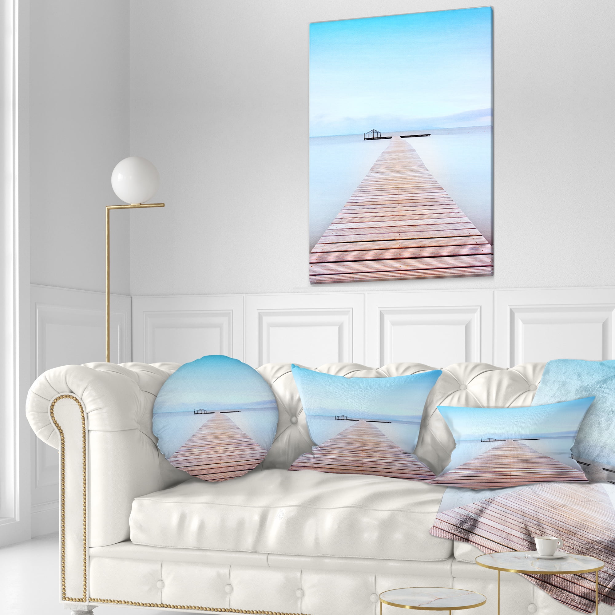 Designart Wooden Pier in Cold Atmosphere - Seascape Throw Pillow - 12x20