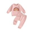 thumbnail image 2 of Musuos Baby Girls Fall 2-piece Outfit, 0-3 Years Embroidery Rainbow Long Sleeve Crew Neck Sweatshirt with Elastic Waist Sweatpants Set, 2 of 10