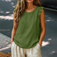thumbnail image 3 of Linen Tank Tops for Women Ruffle Short Sleeve Summer Tops Cute Crew Neck Casual Blouses (M,Army Green), 3 of 9