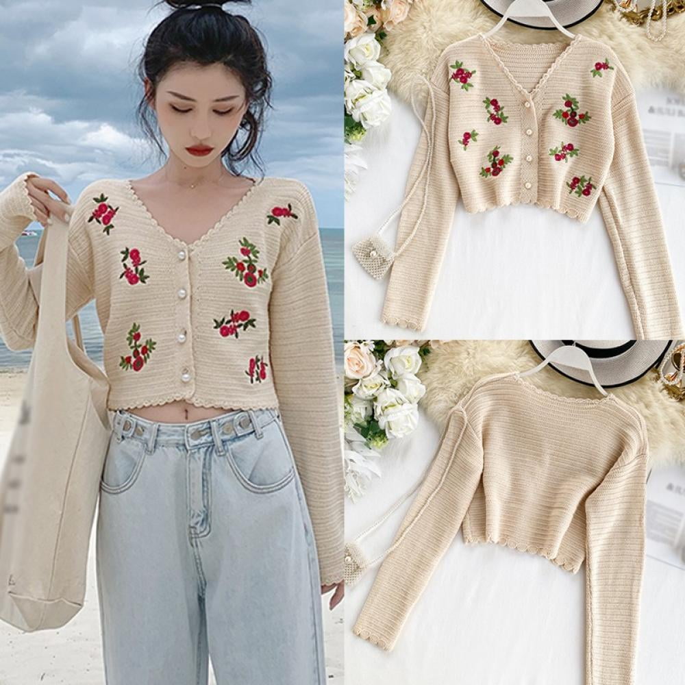 Hazel Tech Early Autumn Women's Fashion Retro Crochet Embroidery Cardigan Sweater Top