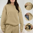 thumbnail image 2 of Women's Oversized Pullover Hoodie with 3 Pockets Crewneck Sweatshirt Long Sleeve Jogging Sports Fall Winter Tops (S, Khaki), 2 of 7