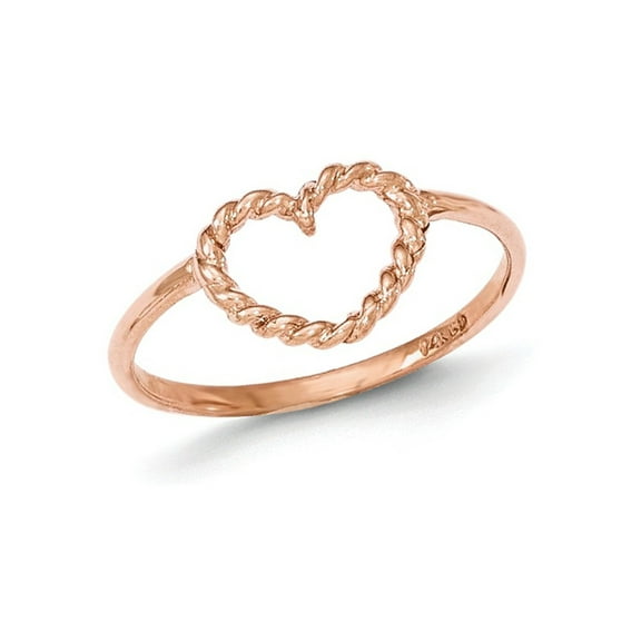 Gem & Harmony Ladies 14K Rose Pink Gold Polished and Textured Heart Ring for Women